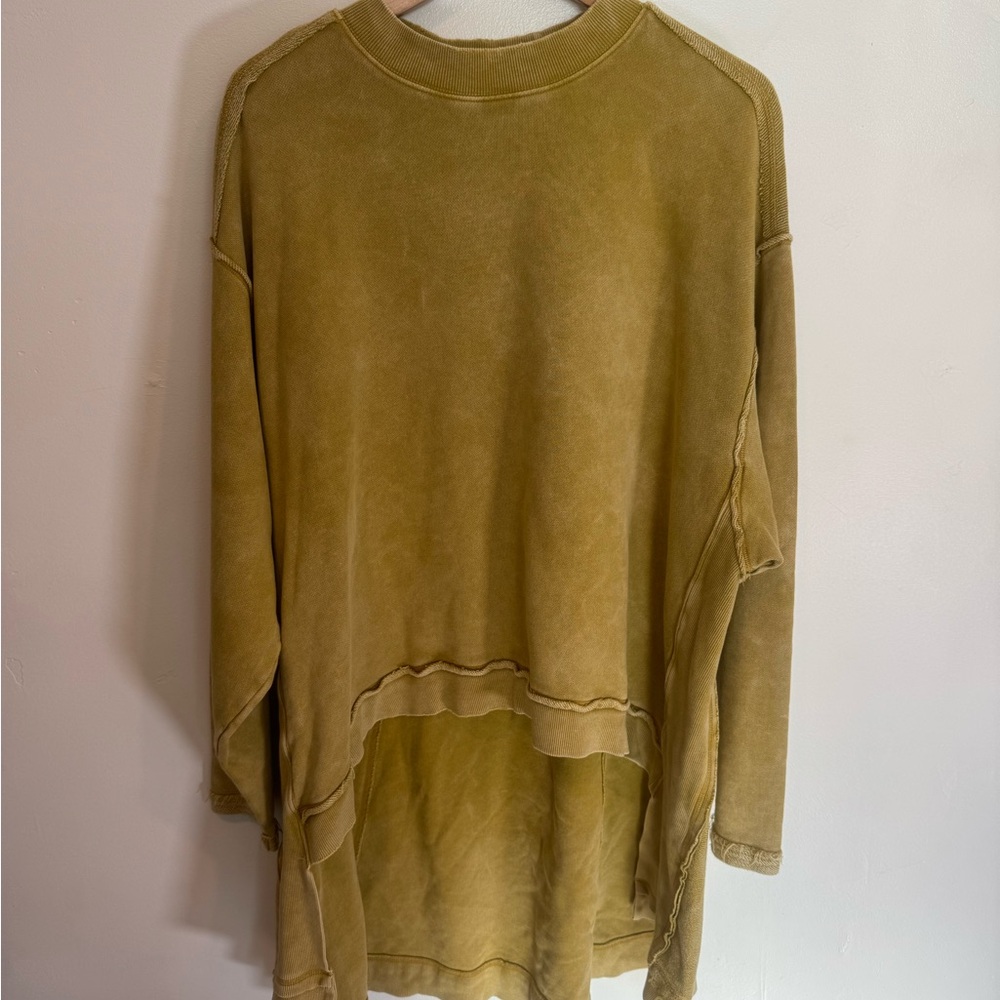Free People Green Oversized Sweatshirt with High-Low Hem